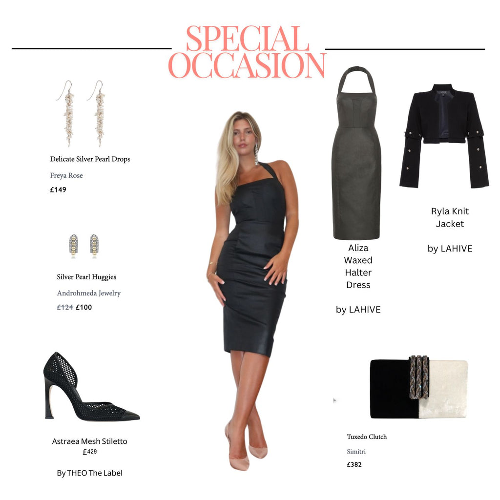 ALIZA Black Waxed Halter Dress
