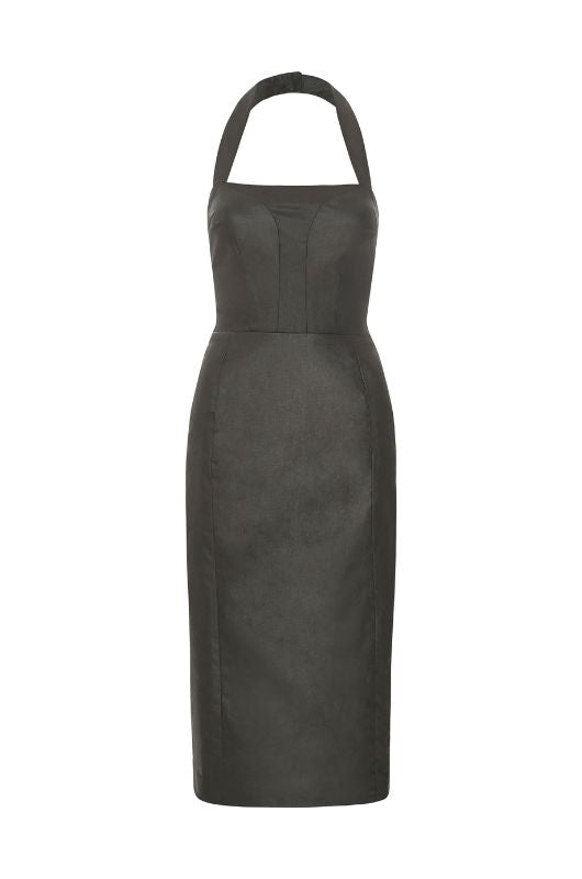 ALIZA Black Waxed Halter Dress