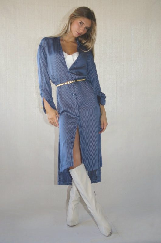 GENEVIVE Stripe Shirt Dress
