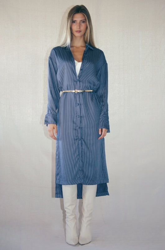 GENEVIVE Stripe Shirt Dress