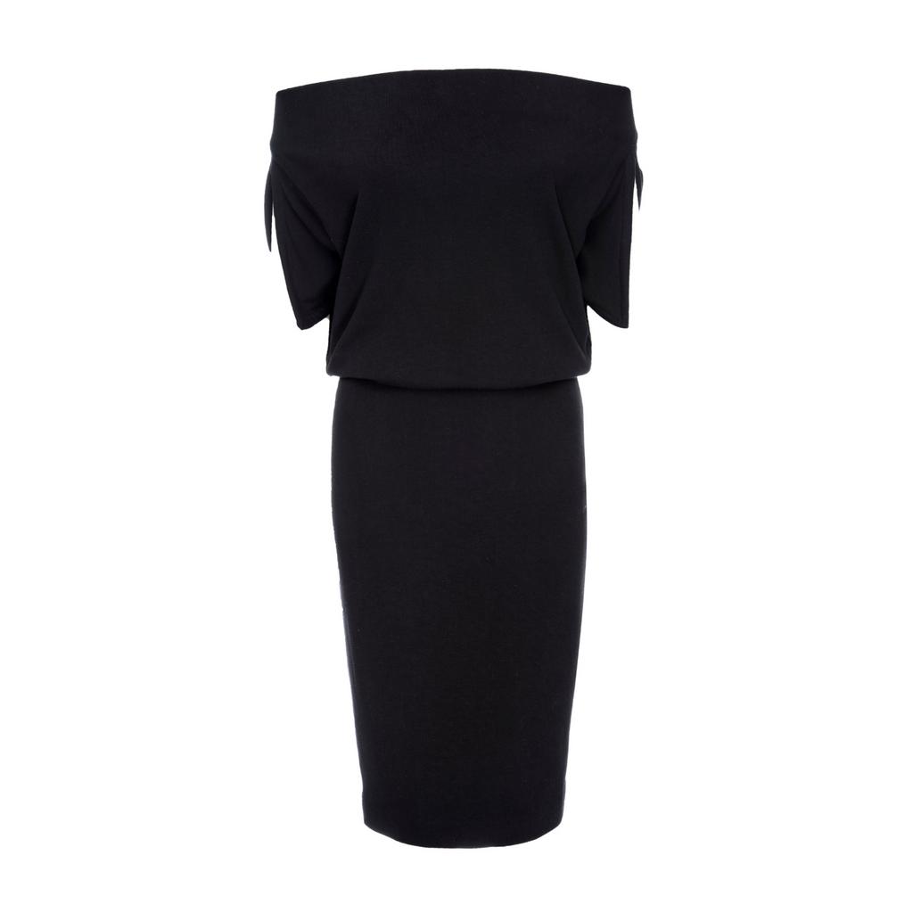 ALEXI Off-the-shoulder Ecru Knit Dress