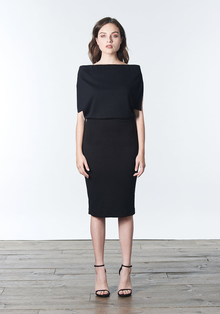 ALEXI Off-the-shoulder Black Knit Dress