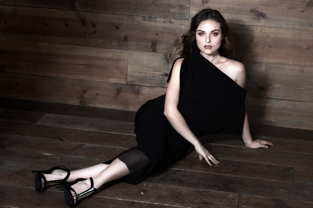 ALEXI Off-the-shoulder Black Knit Dress