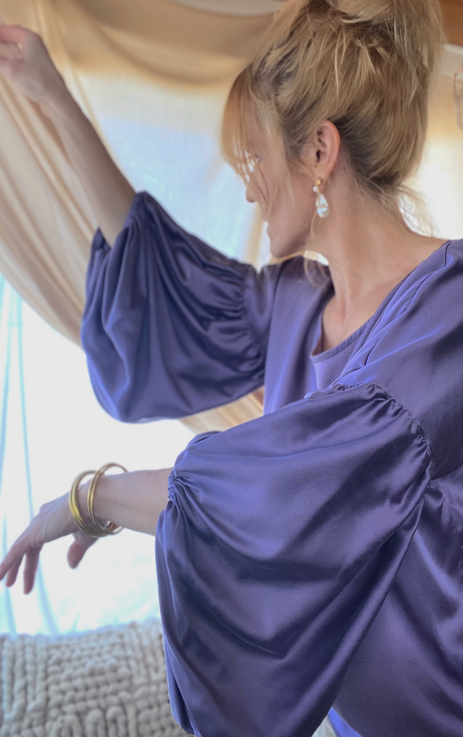 big sleeve lavender silk top