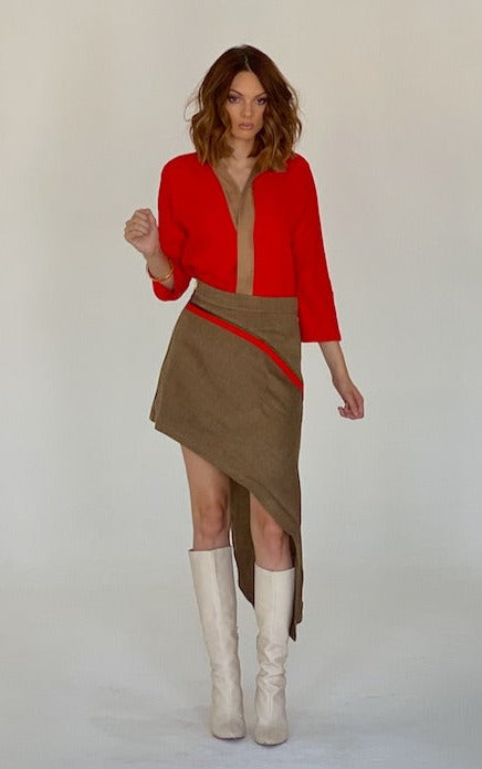 Woman's caramel asymmetrical skirt