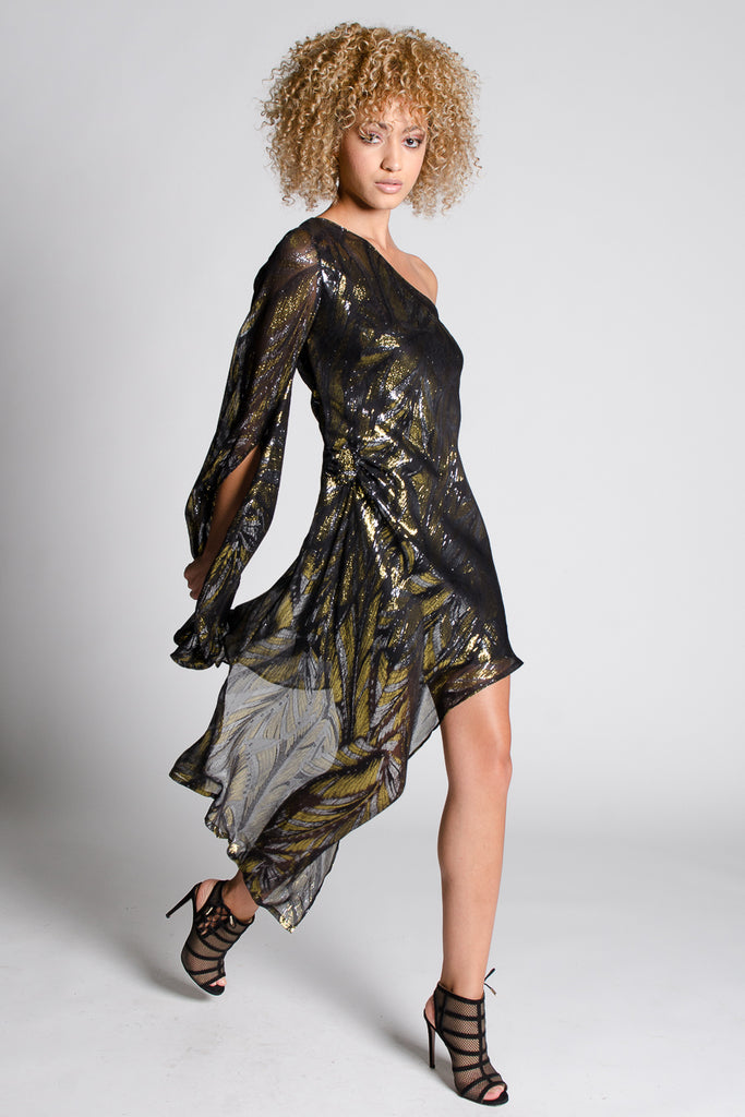 CATELYN Silk Lurex One Shoulder Dress