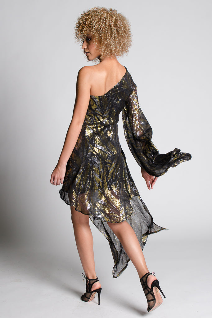 CATELYN Silk Lurex One Shoulder Dress