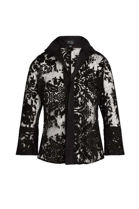 Woman's sheer black embroidered top