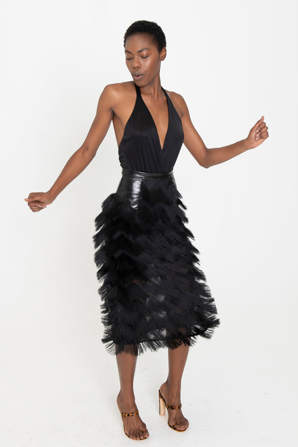 black fringe skirt