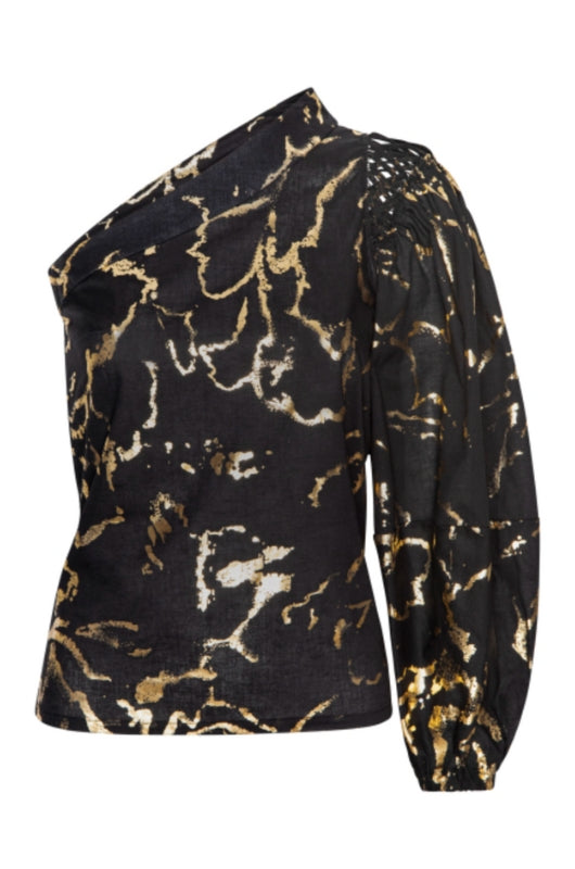 SAVANAH Bold Gold One-Shoulder Top