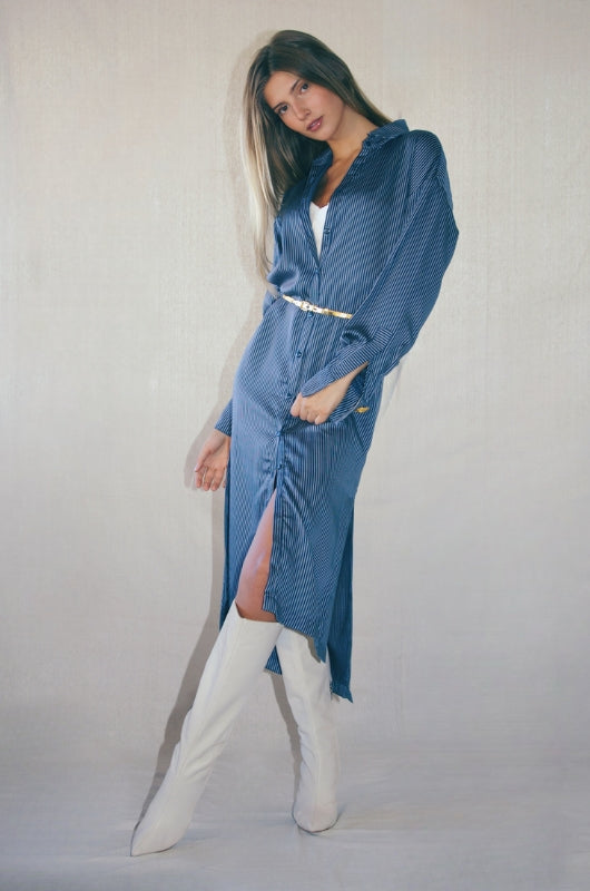 GENEVIVE Stripe Shirt Dress