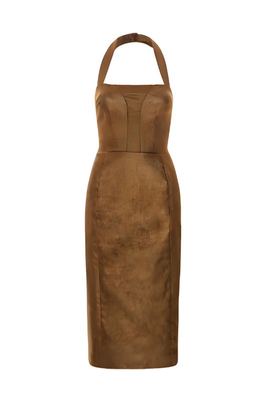 ALIZA Bronzed Velvet Halter Dress