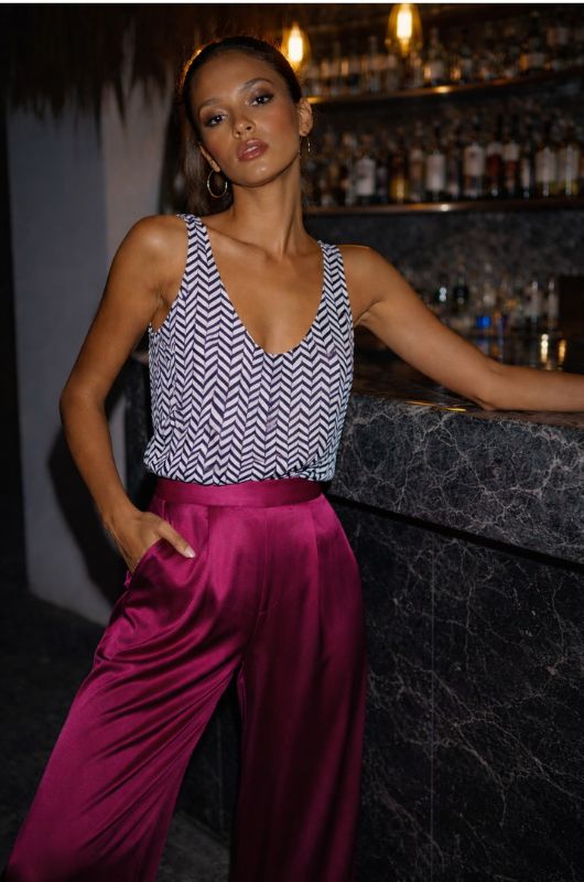 RHODES Fuschia Satin Tuxedo Pant