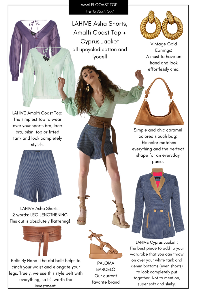 style tips on mint green top and blue shorts.