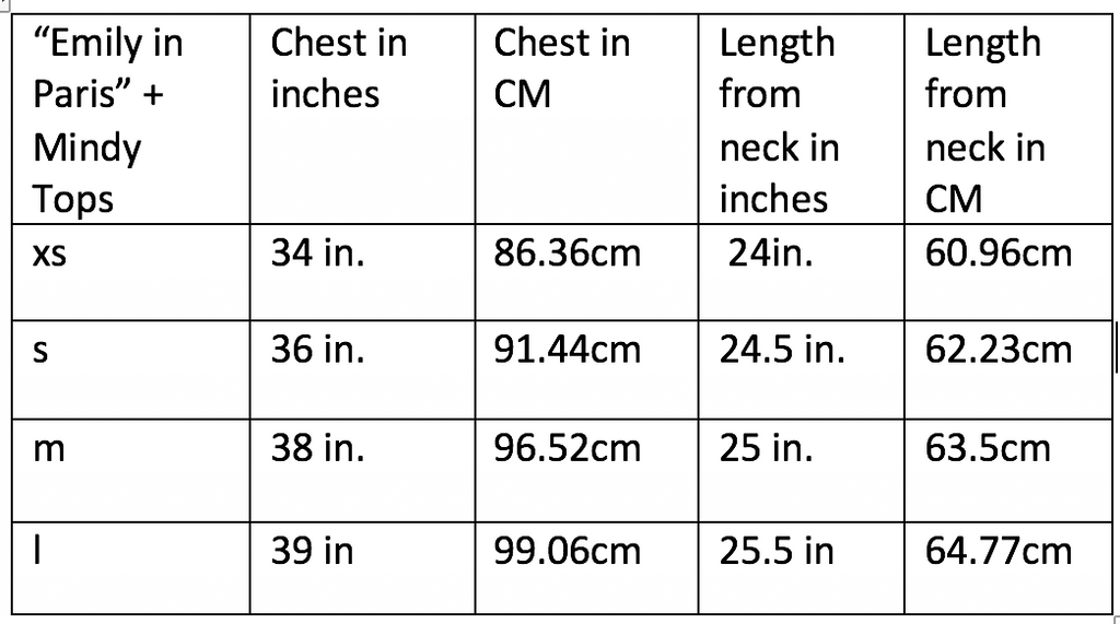 size chart