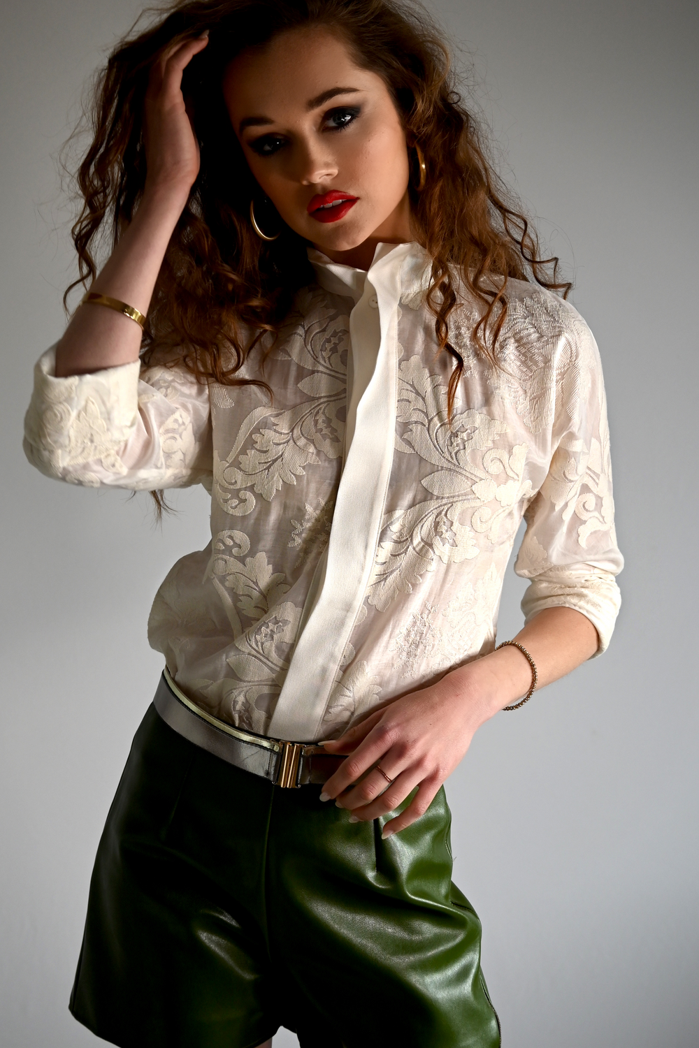 JEWELL Cream Lace Button Down Top