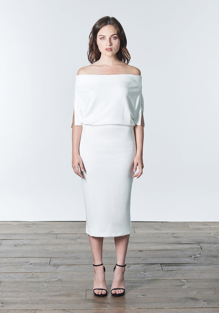 Fall, Autumn, Winter cocktail or work knit "little white dress". Made of stretch tencel.