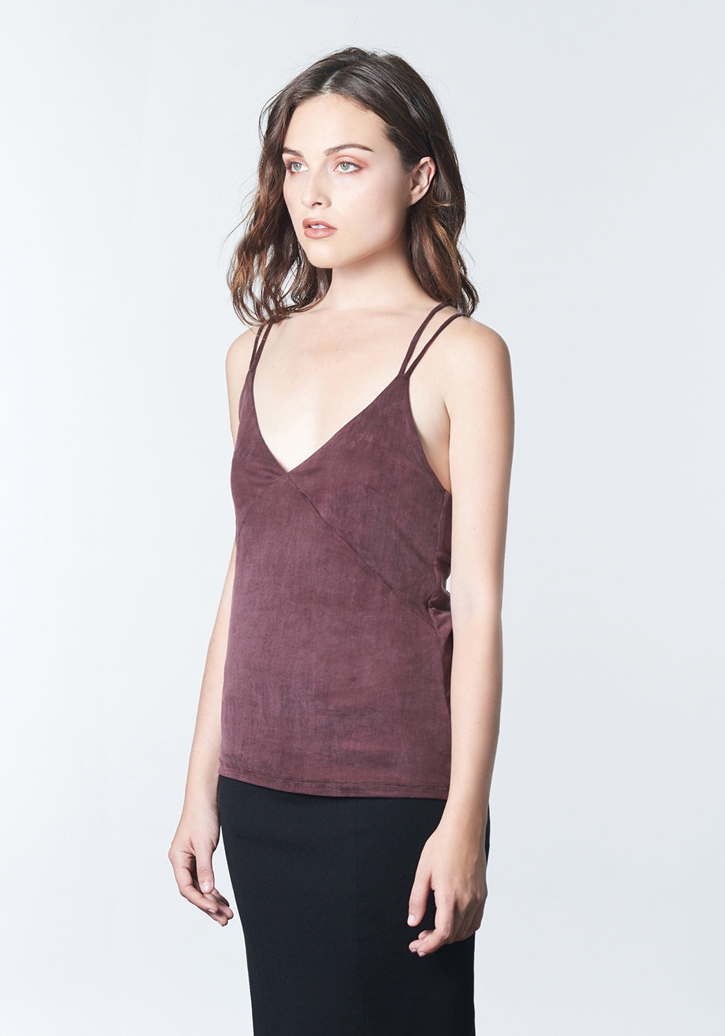 Deep mauve, burgundy, maroon stretch cupro camisole top.