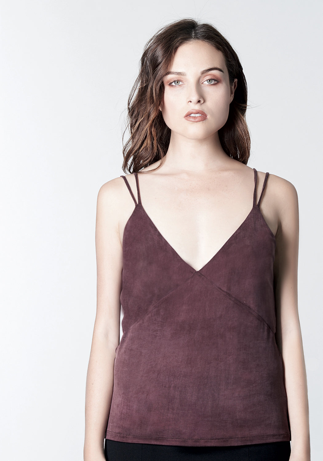 Deep mauve, burgundy, maroon stretch cupro camisole top.