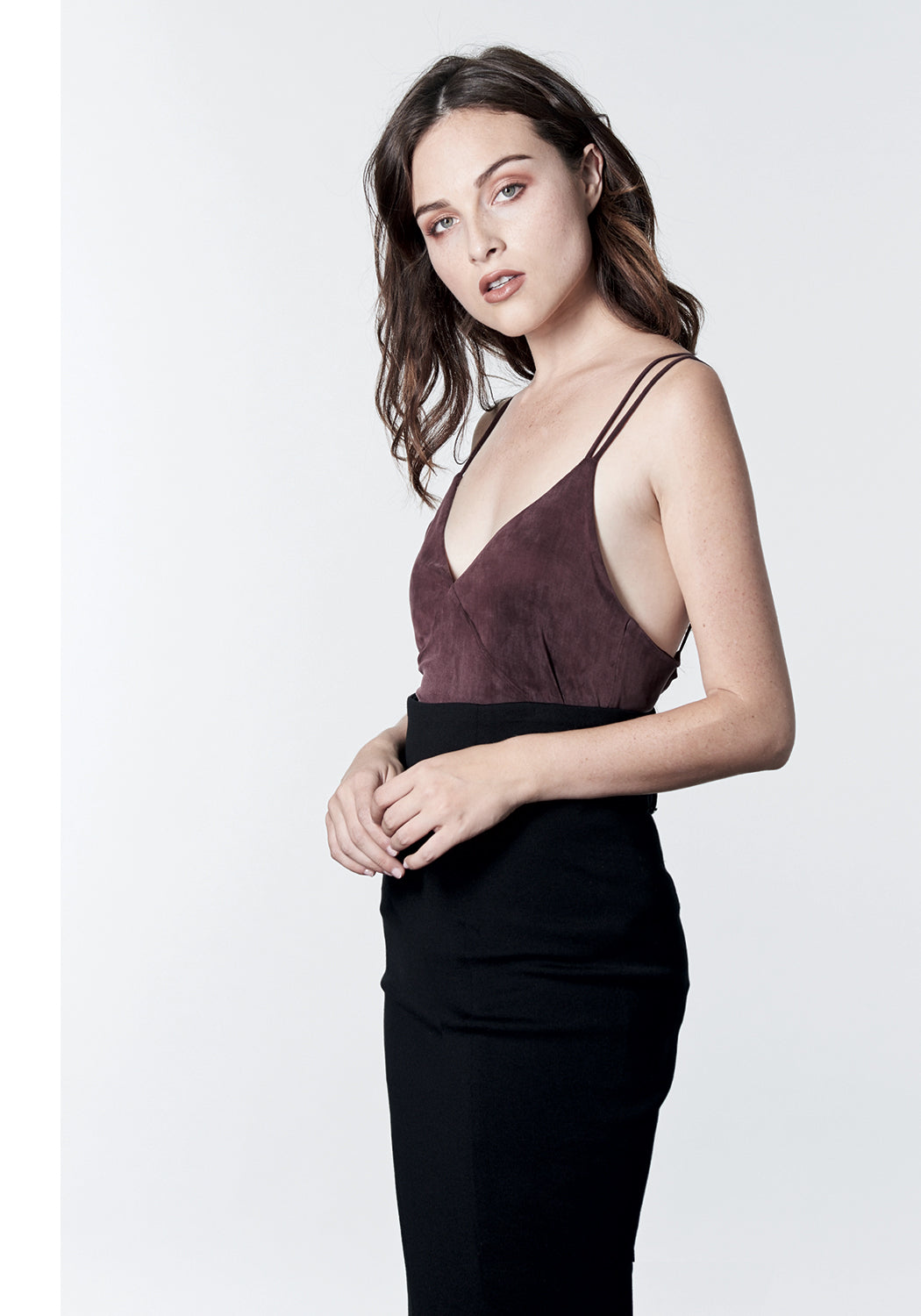 Deep mauve, burgundy, maroon stretch cupro camisole top.