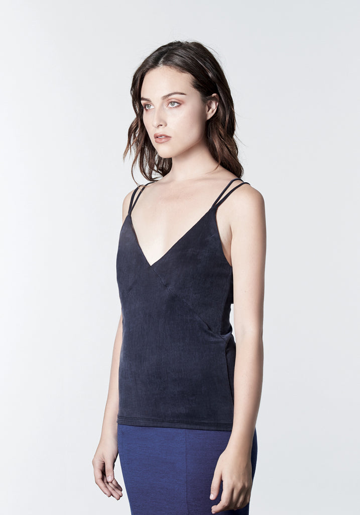 Navy blue stretch cupro camisole top.