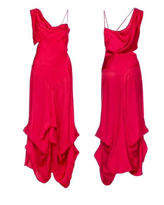 Red Grecian Bias Draped Dress.