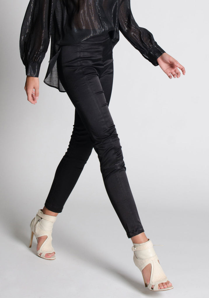 AUDREY Black Satin Skinny Pant