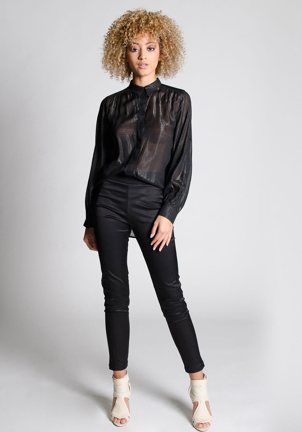 AUDREY Black Satin Skinny Pant