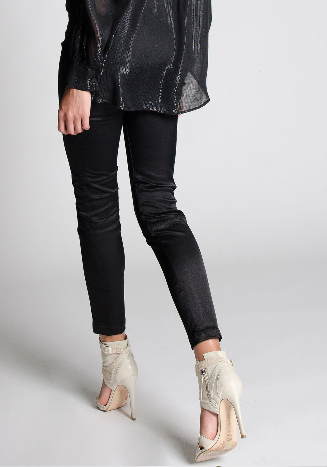 AUDREY Black Satin Skinny Pant