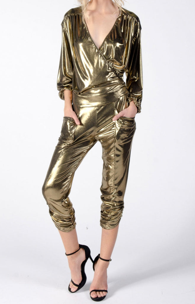 studio 54 gold lamé jumpsuit