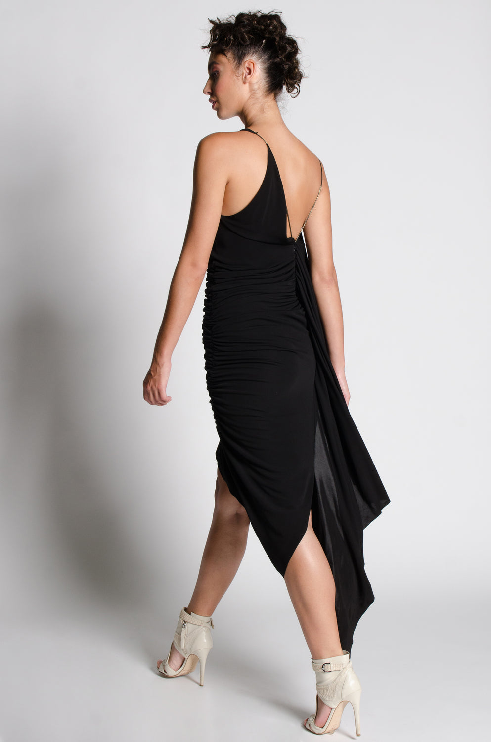 Margot A-Symmetrical Shirring Black Dress