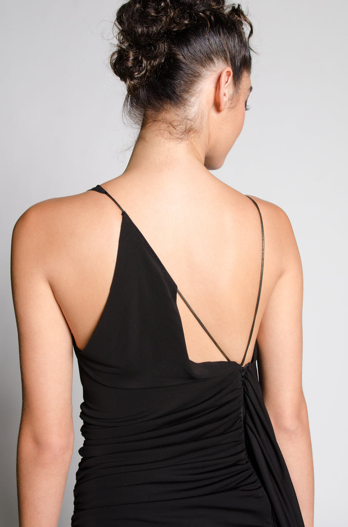 Margot A-Symmetrical Shirring Black Dress