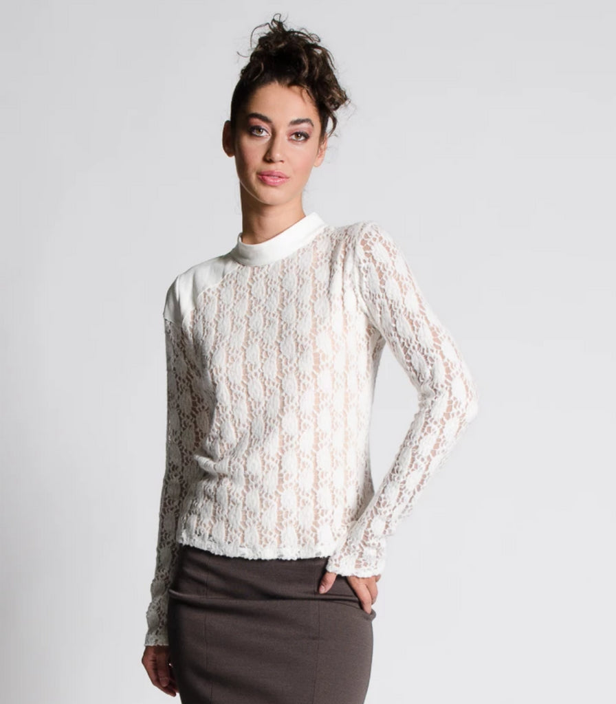 SCARLETTE Cream Sweater Lace Knit Top