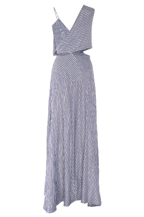 Striped bias draped and backless dress