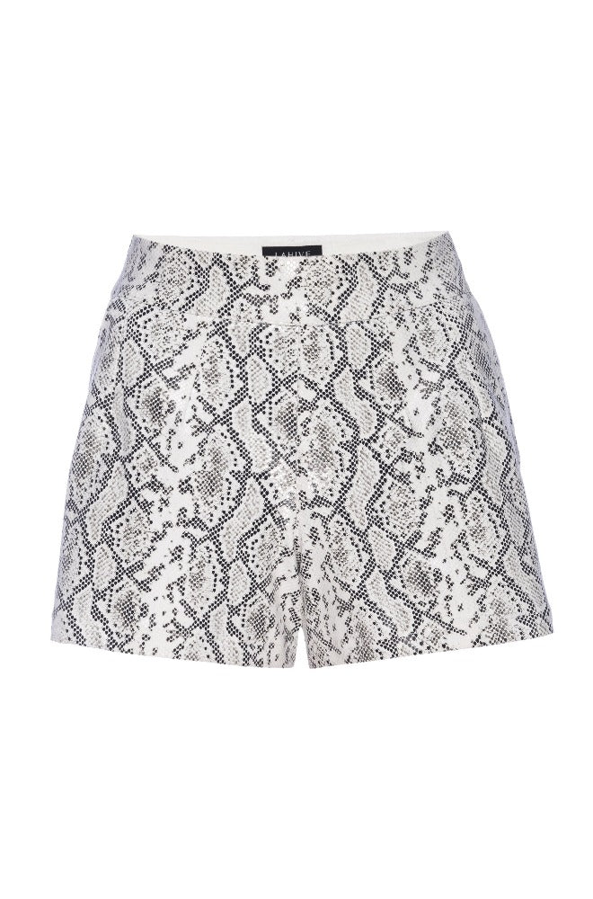 white python snake faux leather short