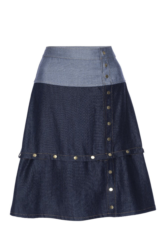 upcycled denim skirt with detachable length