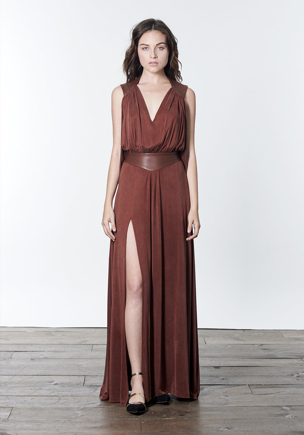 OLIVIA Cognac Maxi Dress