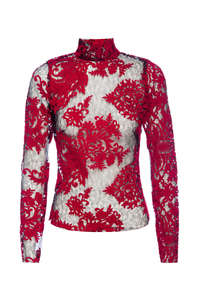 ROSALYN Red Embroidered Top