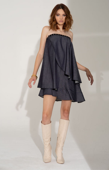 Woman's mod denim dress and convetible skirt