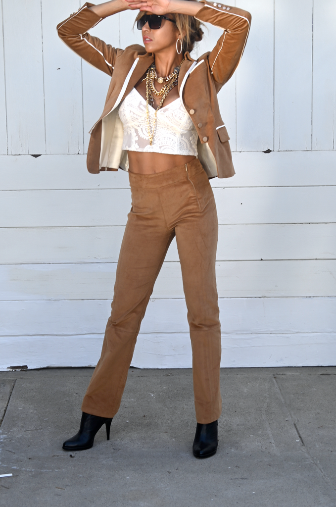 tan velvet pant