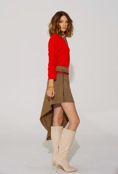 Woman's caramel asymmetrical skirt