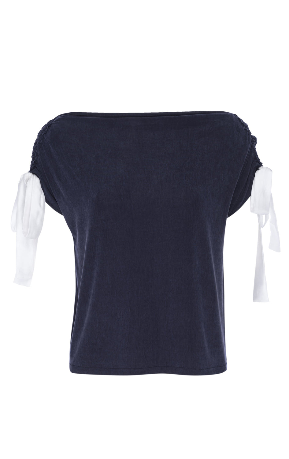knit off-the-shoulder interchangable top with white ties