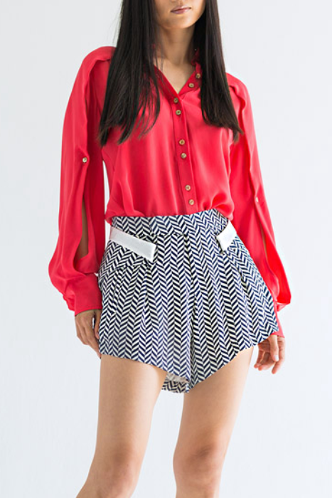 Edgy silk shorts.