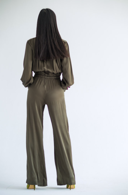 woman's olive jumpsuit