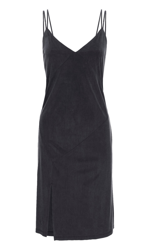 knit slip dress in black sustainable cupro