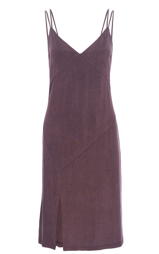 knit slip dress in maroon sustainable cupro