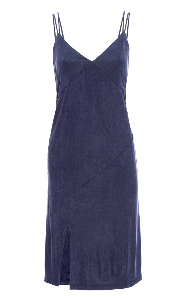 knit slip dress in sustainable cupro navy