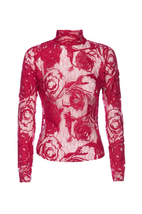 Woman's fuchsia rosette lace top