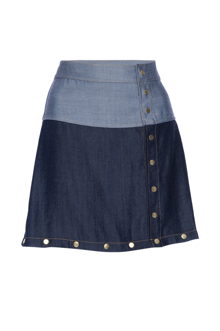 GIA Antiqued Multi-length Denim Skirt