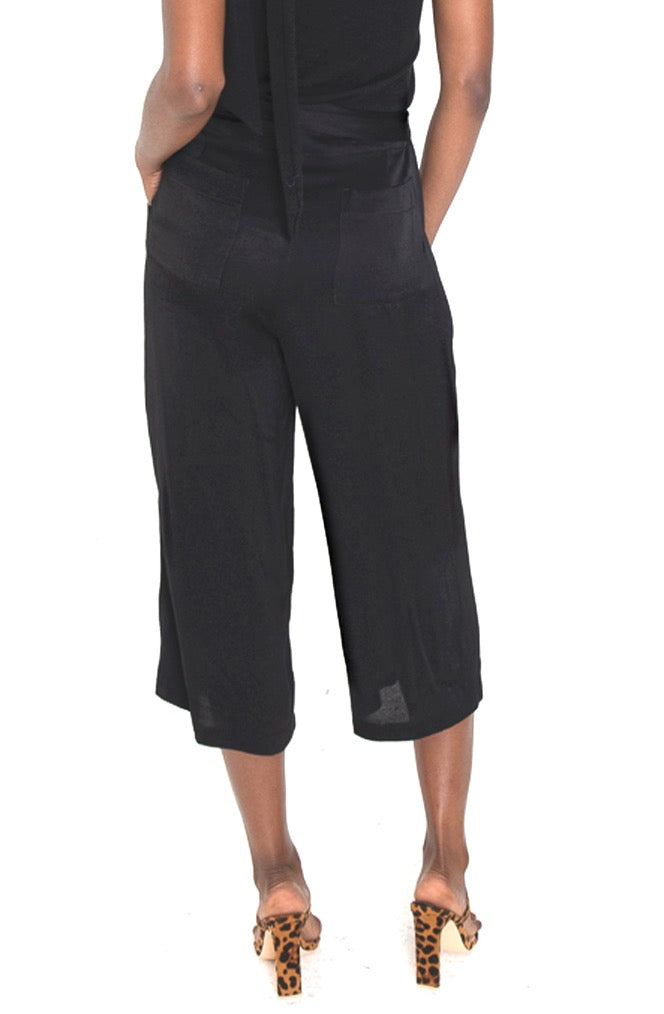 LAZZARO Cropped Black Palazzo Pant